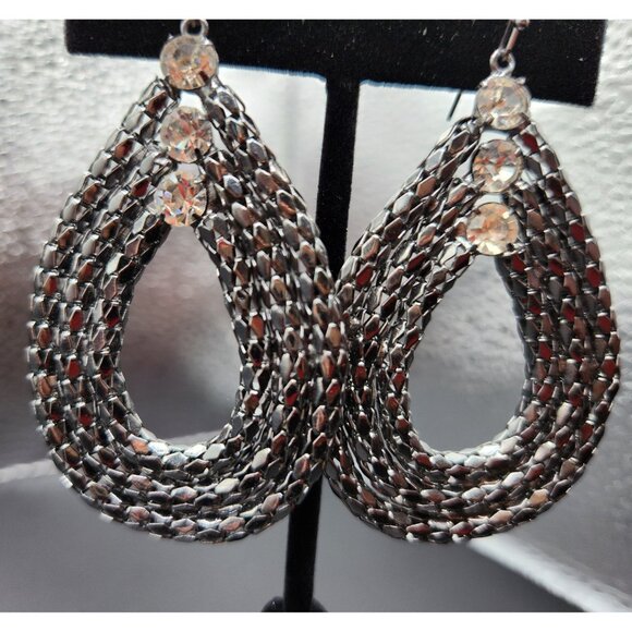 Simply Vera Wang Gunmetal Mesh & Crystal Dangle Earrings - Picture 2 of 4